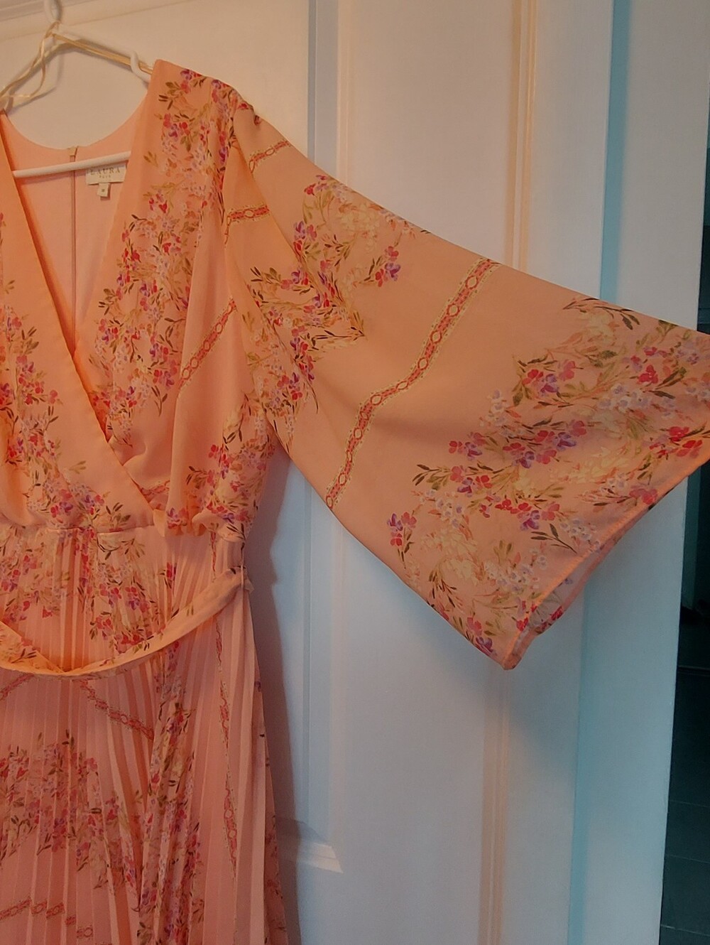Laura+ Peach Floral Wrap-style Midi Dress - Women